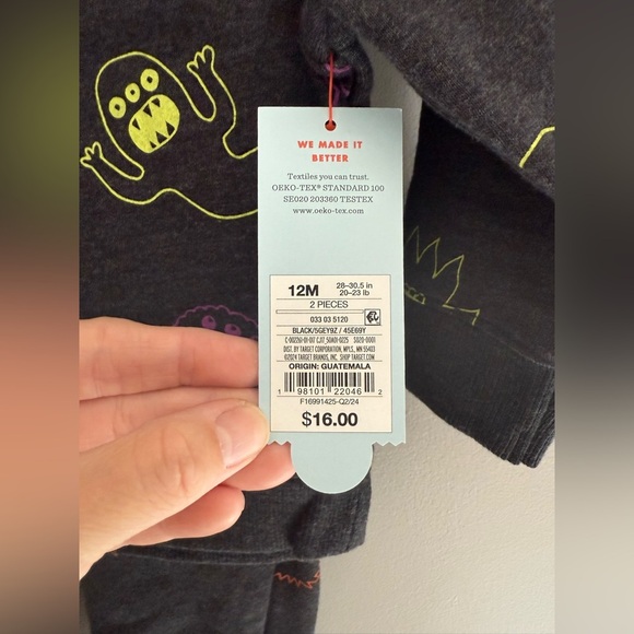 Cat&Jack Halloween Monsters Spooky Matching Set Kids SZ 12M Grey Fleece Lined - Picture 4 of 5